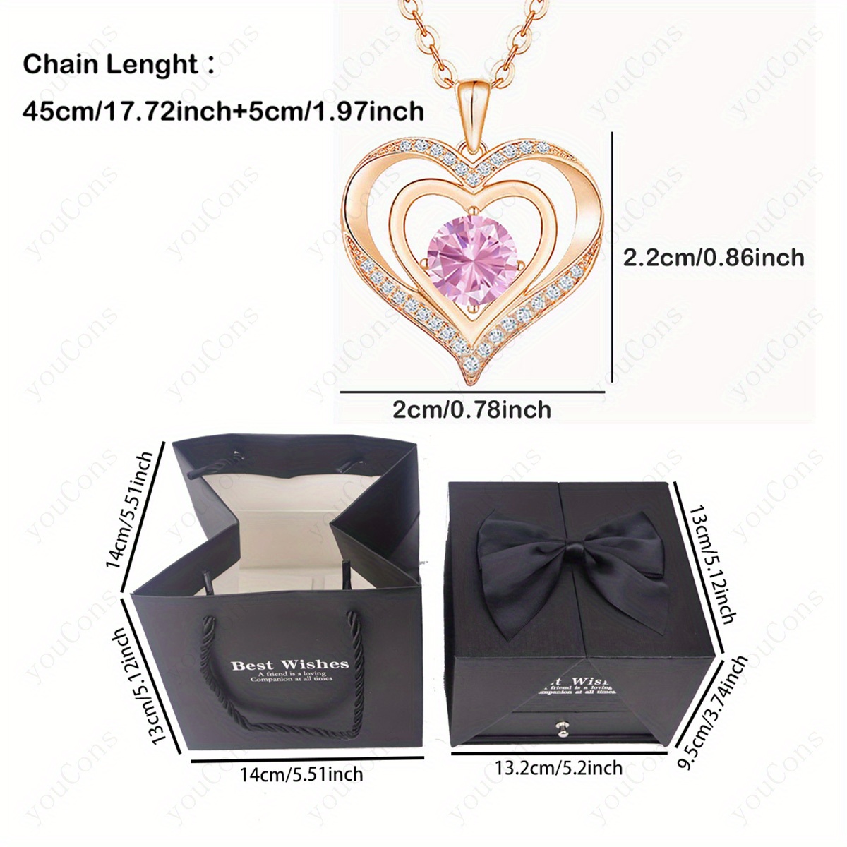Women's Pink Synthetic Zirconia Birthstone Necklace Gift Box